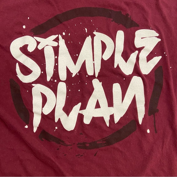 Vintage Men’s Simple Plan Distressed Spell Out Y2K Maroon T-Shirt Medium - Picture 5 of 10